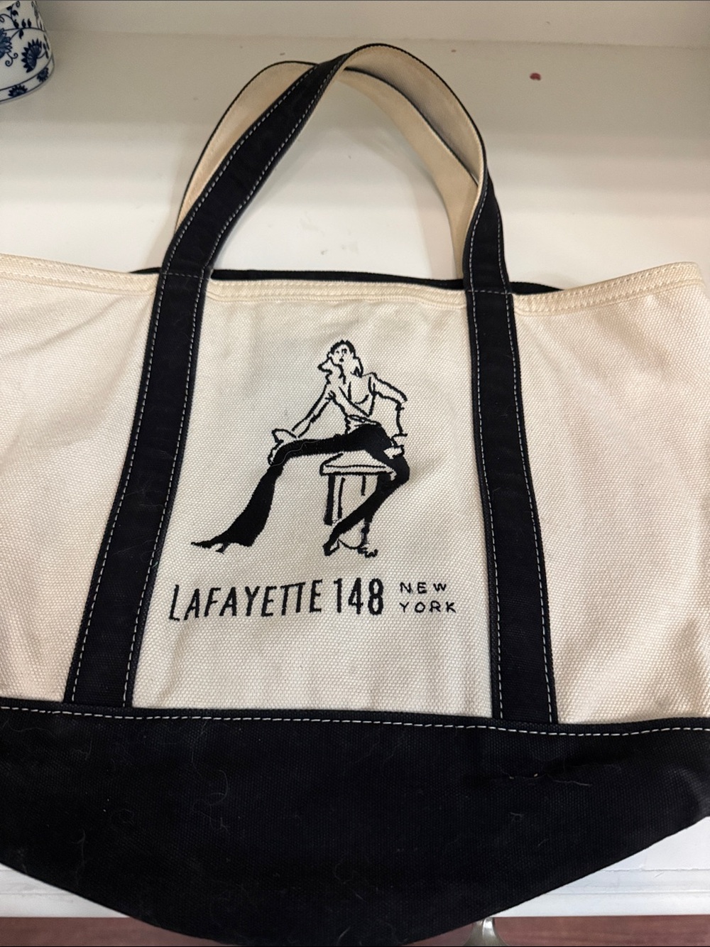 Lafayette 148 New York Black and Cream Canvas Tote